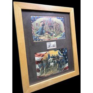 Framed Historical American Stamp Art Depicting Washington & Molly Pitcher